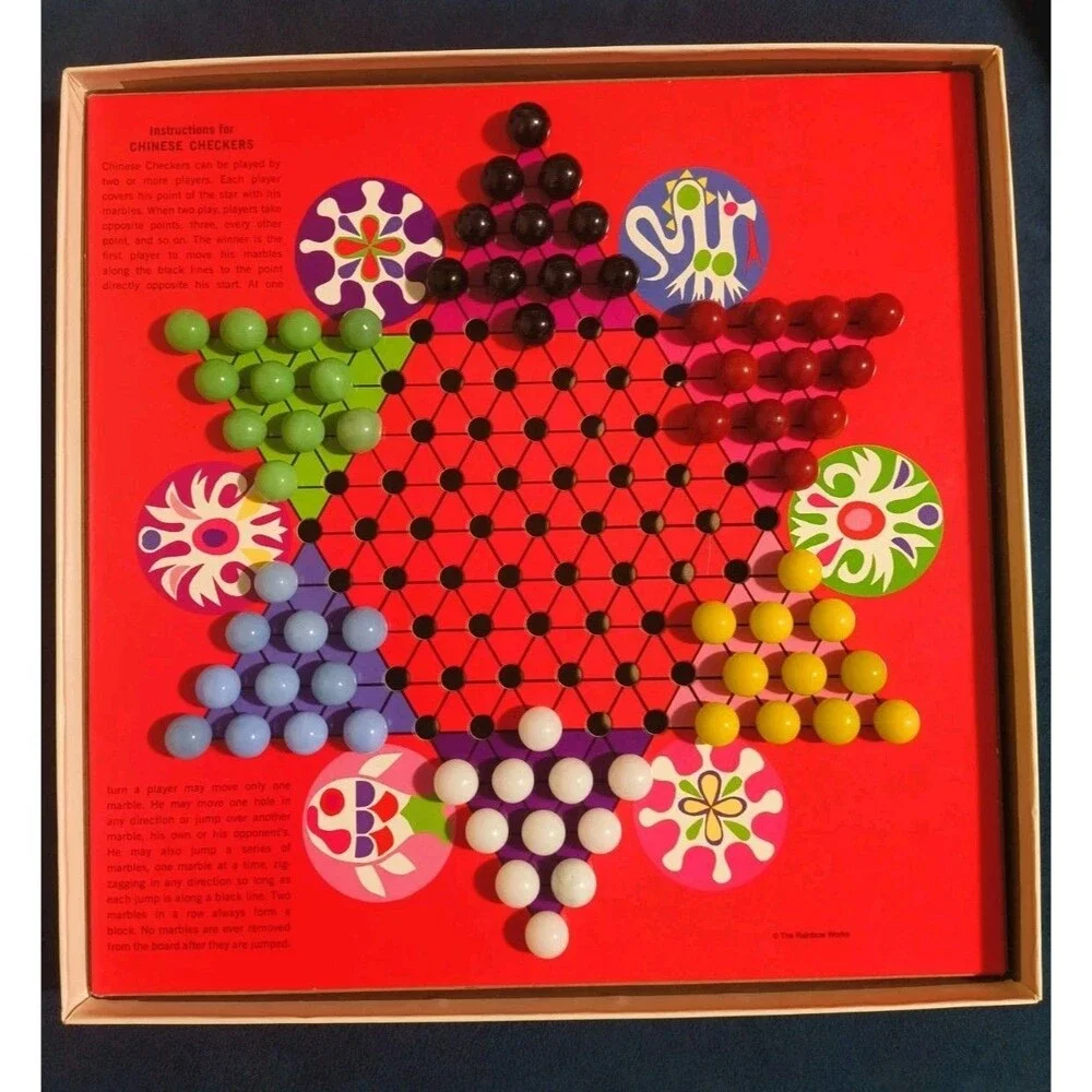 1974 Chinese Checkers Game w/Glass Marbles By Rainbow Works - 100% Complete